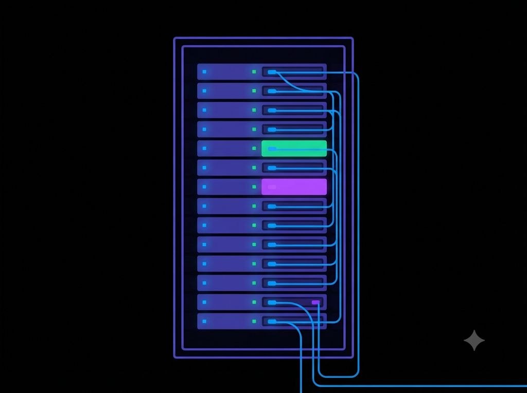 Server rack with labeled slot lines